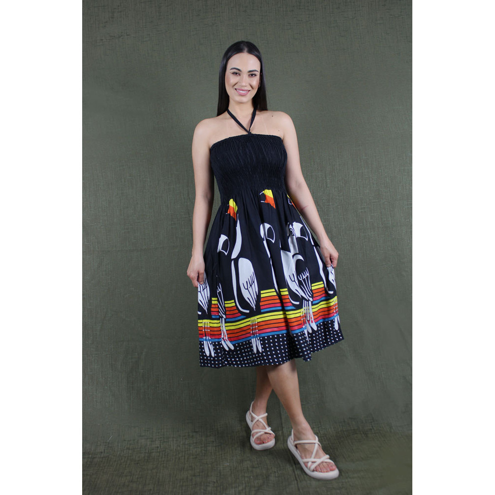 KIARA Vestido Tomara que Caia com Estampa Tucano Leve Ideal para o Verão PLK-1211
