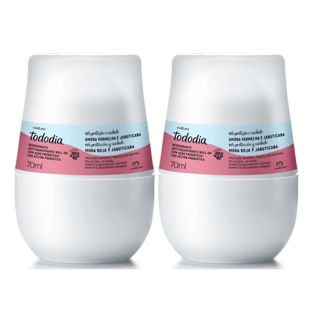 KIT 2 UNIDADES Desodorante Antitranspirante Roll-on Amora Vermelha e Jabuticaba Invisível Tododia Natura - 70ml em Oferta na Shopee