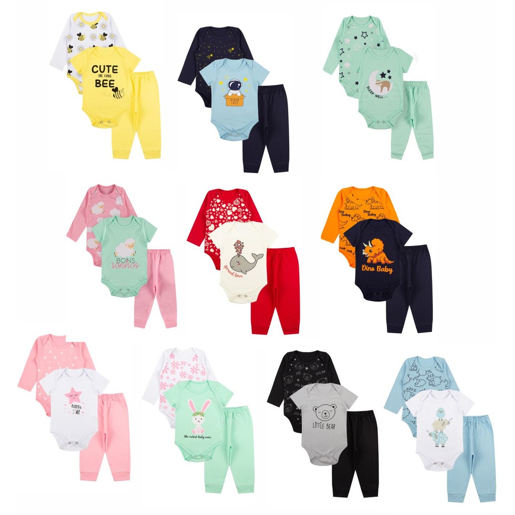 Kit Roupa de Bebe 15 Peças Body Curta e Longa e Mijão Feminino e Masculino