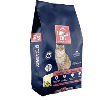 Ração Lunch Cat Premium para Gatos Adultos Castrados Sabor Frango e Salmão 33% Proteínas 5 kg em Oferta na Shopee