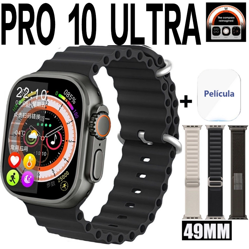 2025 Novo Pro 10 Smartwatch 1. 1 Tela Original Série 9 2.2 Polegadas Bluetooth À Prova 49mm NFC