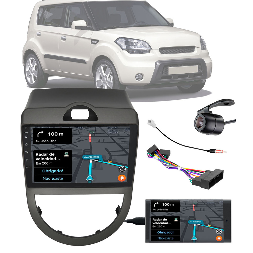 Multimídia 2 Din 9" Polegadas Kia Soul 2009 até 2011 Espelhamento Bluetooth USB + Chicotes + Câmera Ré