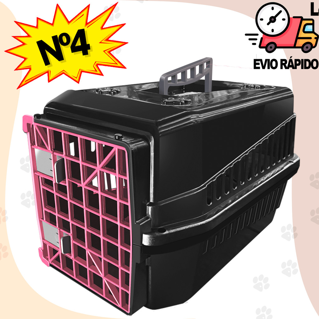Caixa de Transporte Cães e Gatos N4 Preta com Grade Colorida Casinha Pet 2 Travas Viagem