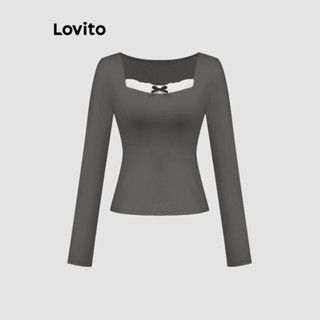 Lovito Casual Blusa Feminina de Patchwork de Tricô com Renda e Laço Falsa 2 em 1 LNA43020 em Oferta na Shopee