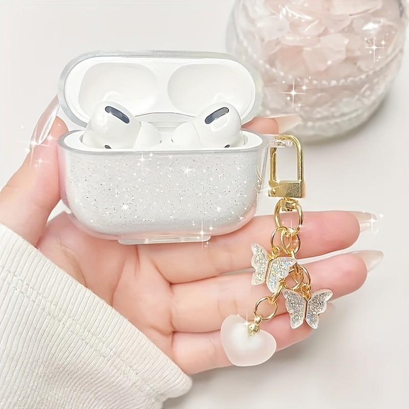 Bling Glitter Caso Para Airpods Pro/Pro2 Com Coração Borboleta Pingente 4/3 Fone