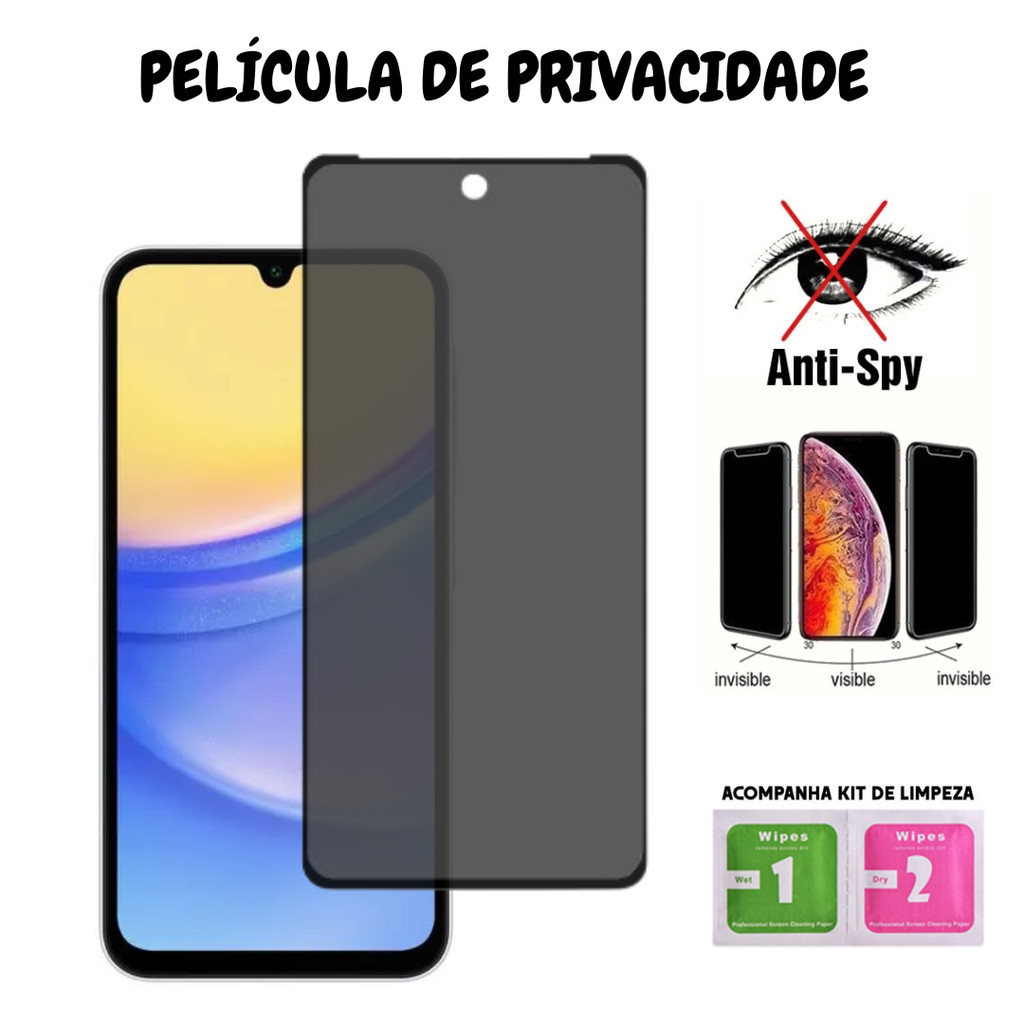 Película de Privacidade Vidro 3D Para Samsung Galaxy A15 - Cobre Toda a Tela em Oferta na Shopee
