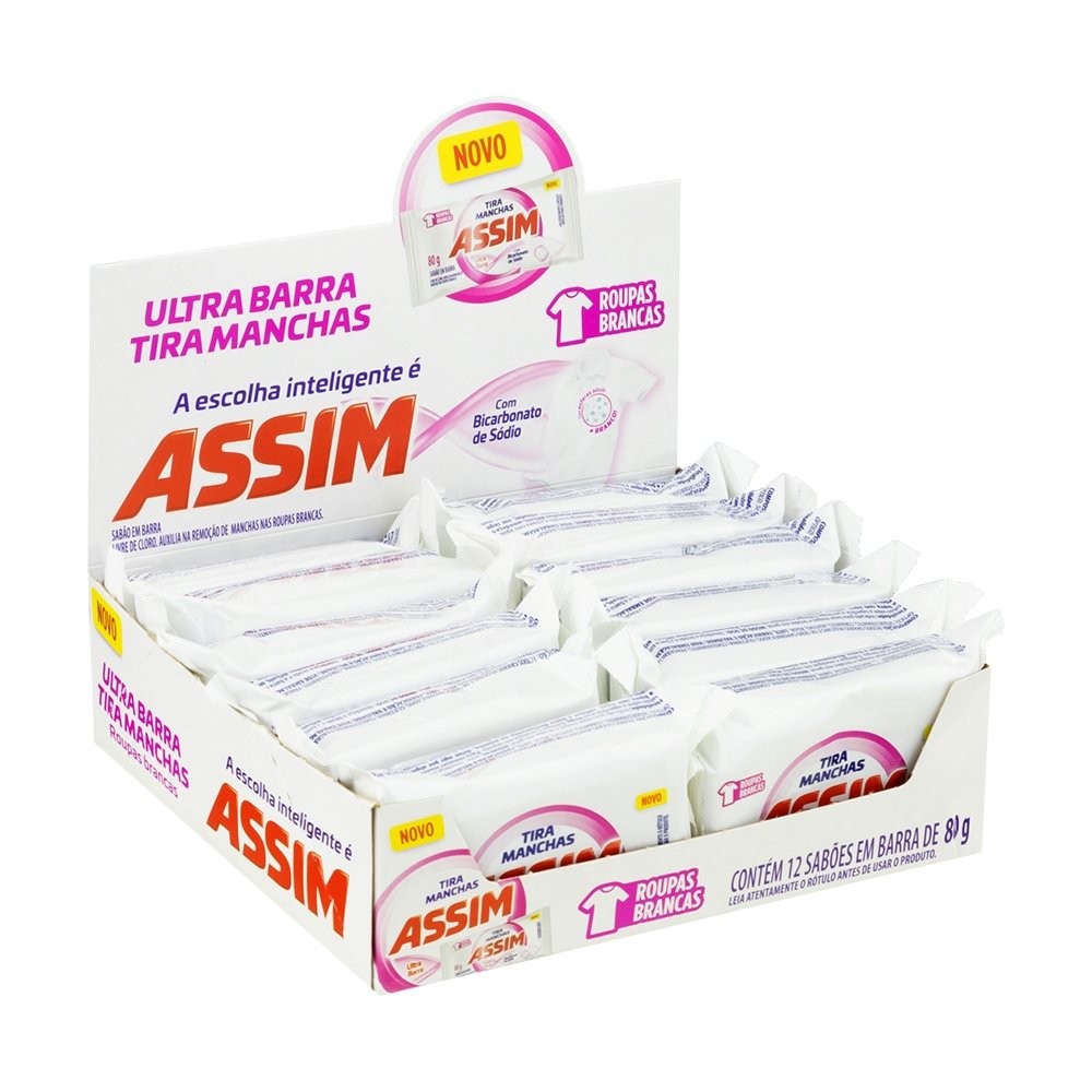 Tira Manchas Assim Roupas Brancas Barra 80g - Embalagem com 12 Unidades - Home & Living