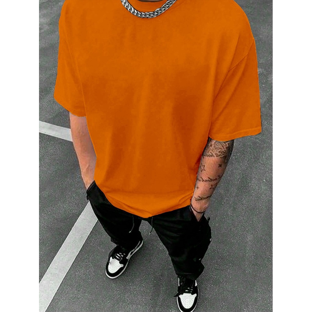 Camisa Laranja Casual Esportiva Sem Estampa Simples Camiseta Confortável Blusa Larga  Esportiva