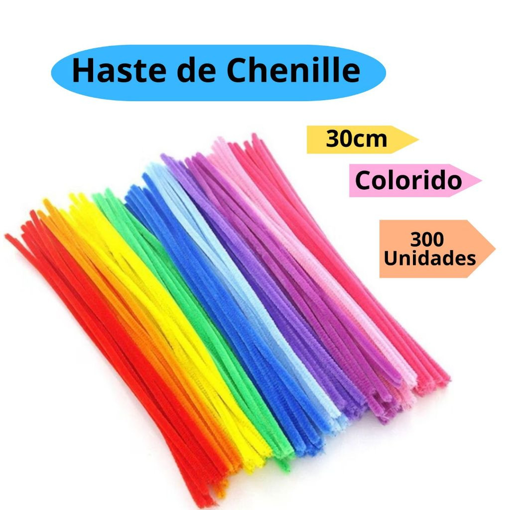 Haste de Chenille 30cm 100/200/300 Unidades para Artesanato Limpador de Cachimbo Fios em Oferta na Shopee