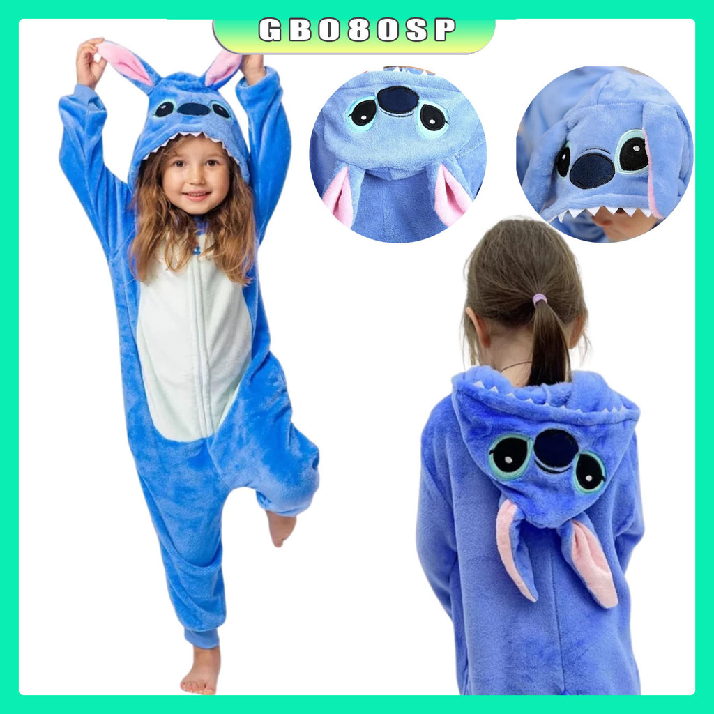 Pijama Macacão Infantil Kigurumi De Pelúcia Com Zíper De Pelúcia Com Zíper Pijama Macacão Stitch menino Menina Infantil