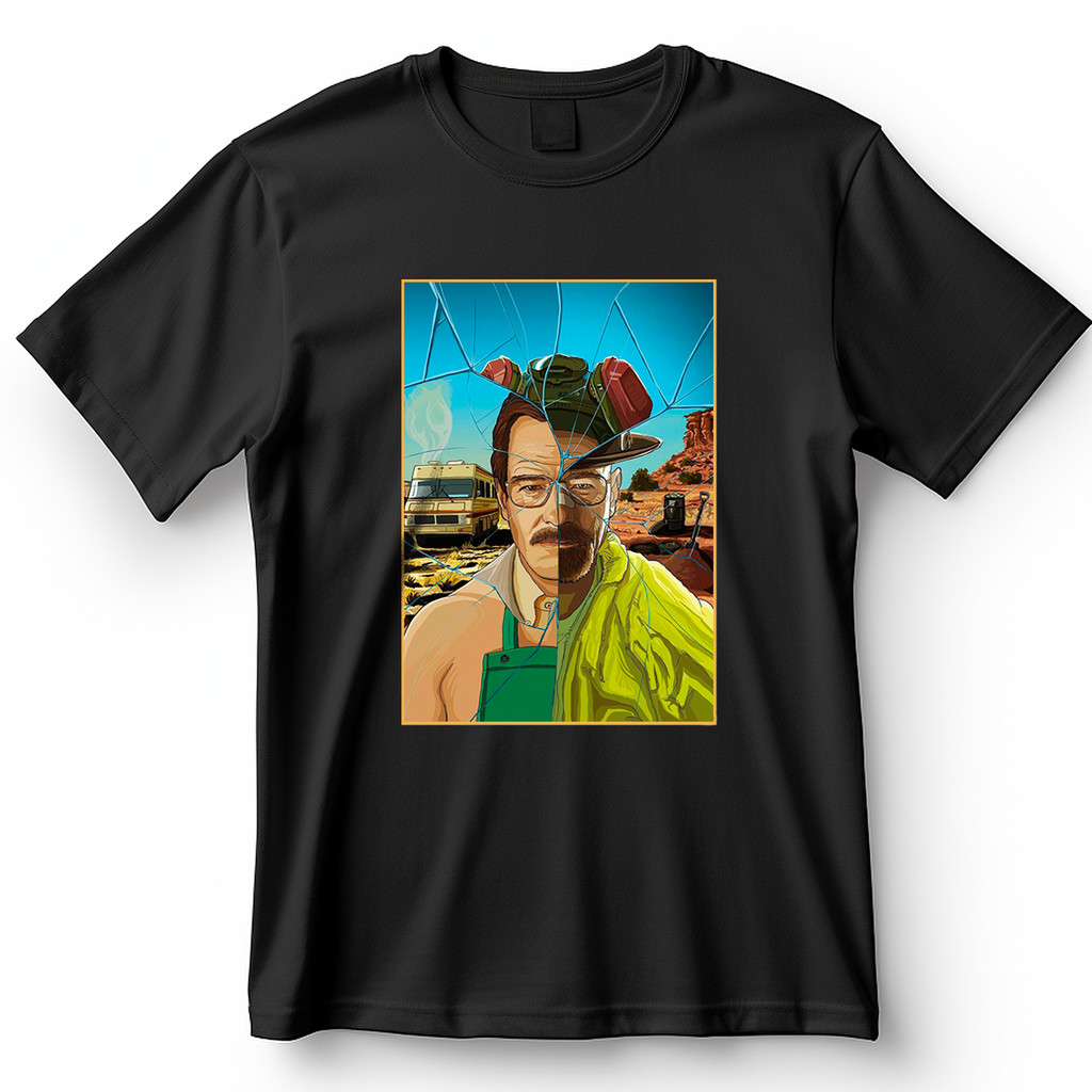 Camiseta Breaking Bad Walter White com Design Rachado e Motorhome no Deserto Blusa Camisa 100% Algodão