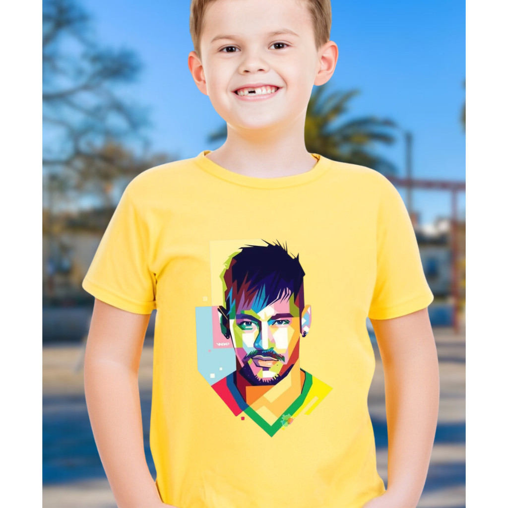 Camiseta Infantil Menino Estampa Neymar Manga Curta Moda Verão Tecido Leve