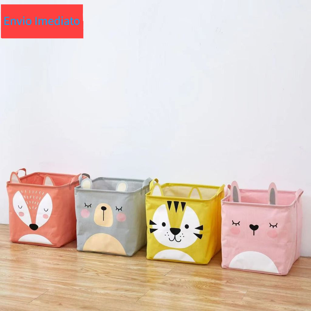 Cesto Quardrado Dobrável Infantil Com Alça Organizador Multiuso Animal Para Calças Roupas Brinquedo em Oferta na Shopee