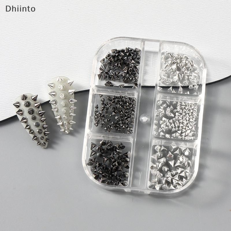 [Dhiint] 6 Grades Y2K Punk Metal Rebite Prego Encantos Cone Tamanho Misto Prata Nail Art Studs 3D Elegante Liga Spike Pa