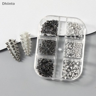 [Dhiint] 6 Grades Y2K Punk Metal Rebite Prego Encantos Cone Tamanho Misto Prata Nail Art Studs 3D Elegante Liga Spike Pa