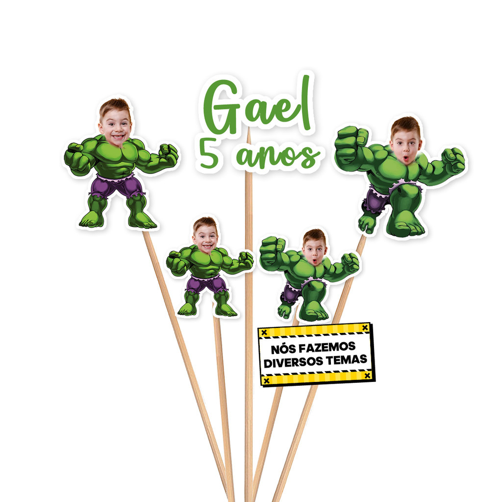 Topo de Bolo Aplique Topper de bolo Personalizado Toppers com Foto decoração rostinho Incrivel Hulk em Oferta na Shopee