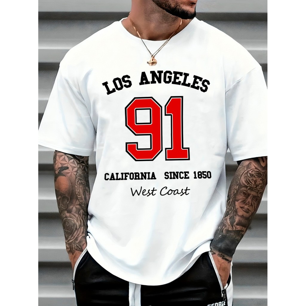 Camiseta Masculina Streetwear 100% Algodão Estampada Los Angeles California Camisa Unissex Premium