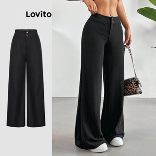 Lovito Calça Casual Calça Lisa Com Botões Para Mulheres L118ED160 em Oferta na Shopee