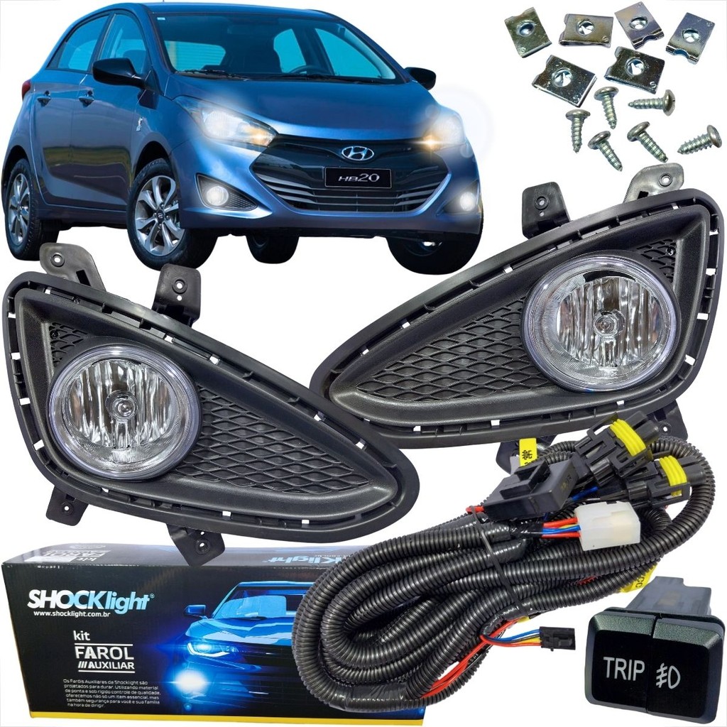 KIT FAROL DE MILHA NEBLINA PARA HYUNDAI HB20 E HB20S DE 2012 A 2015 COM BOTÃO PAINEL MOD. ORIG. TRIP