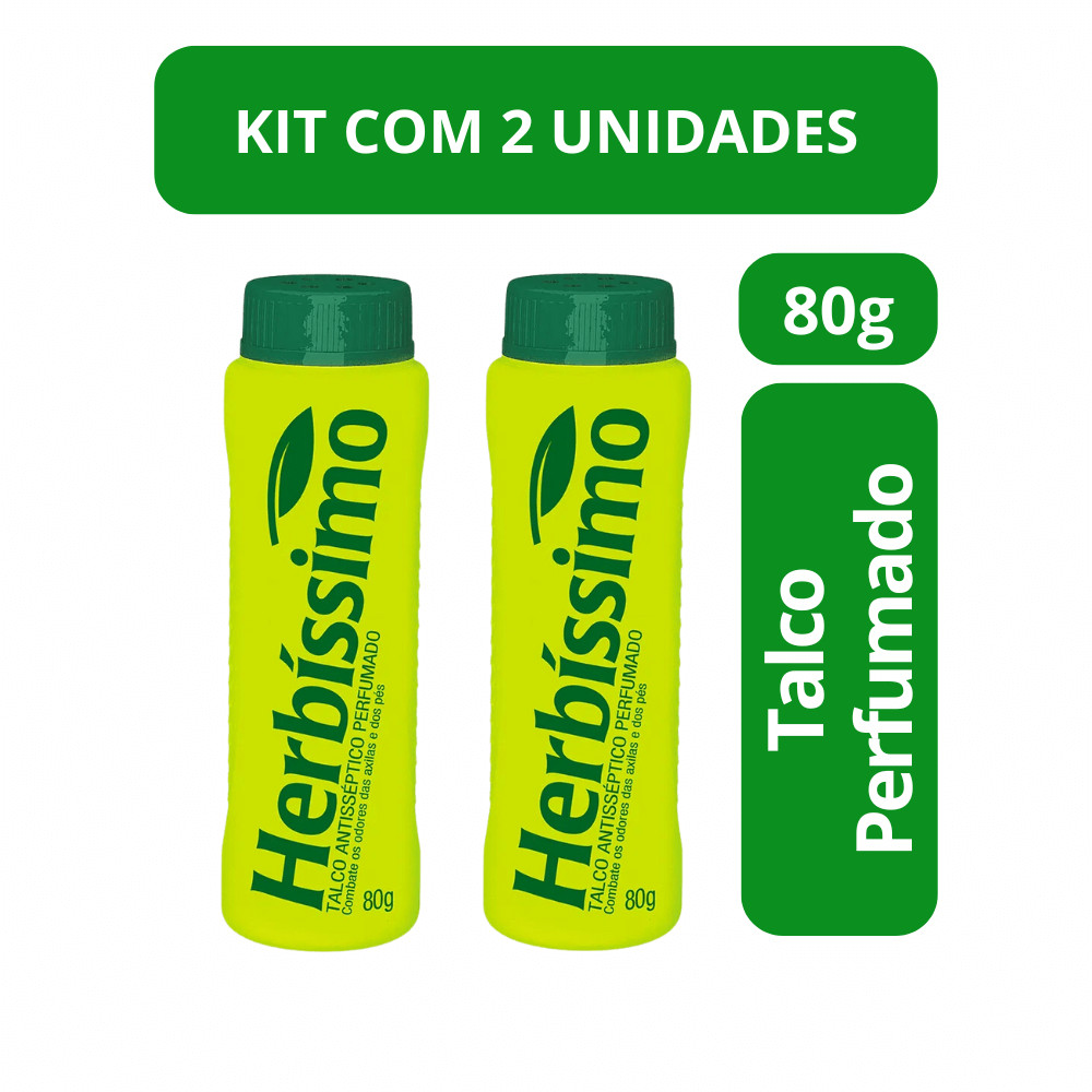 Talco Antisséptico Herbíssimo Perfumado 80G Perfumado Kit com 2 Unidades