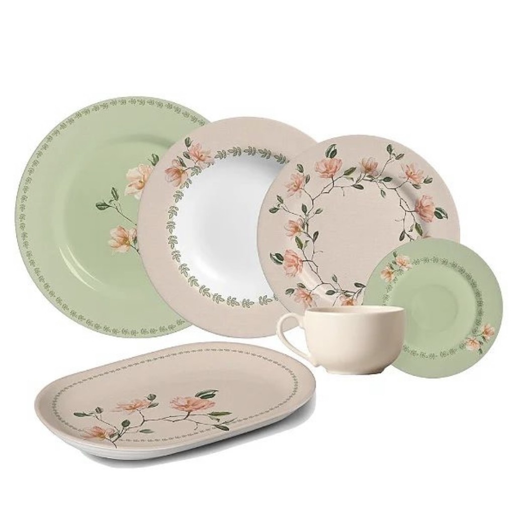 Coleção Magnólia - xícara, pratos e travessas em Oferta na Shopee
