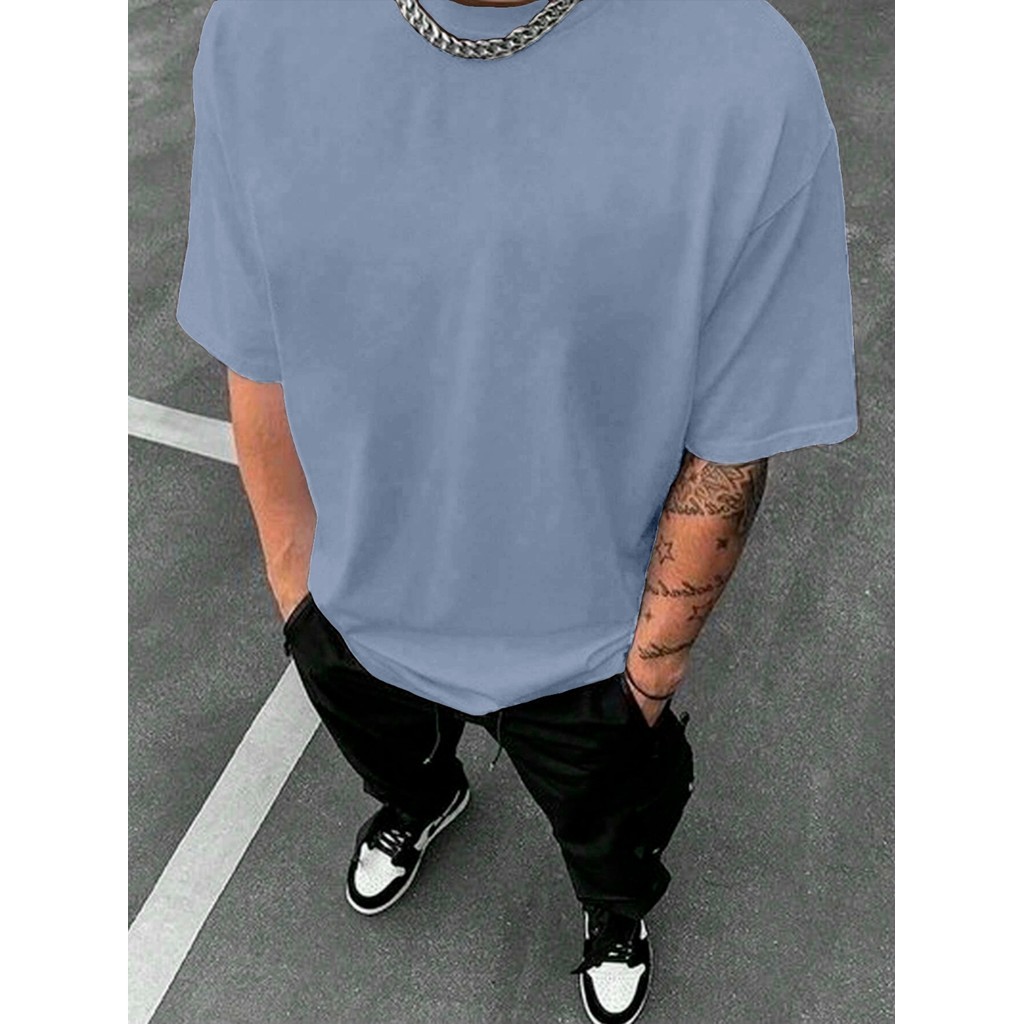 Blusa Oversized Azul Bebê Claro Longa Esportiva Lisa Frente Costa Unissex Camiseta Sem Estampa