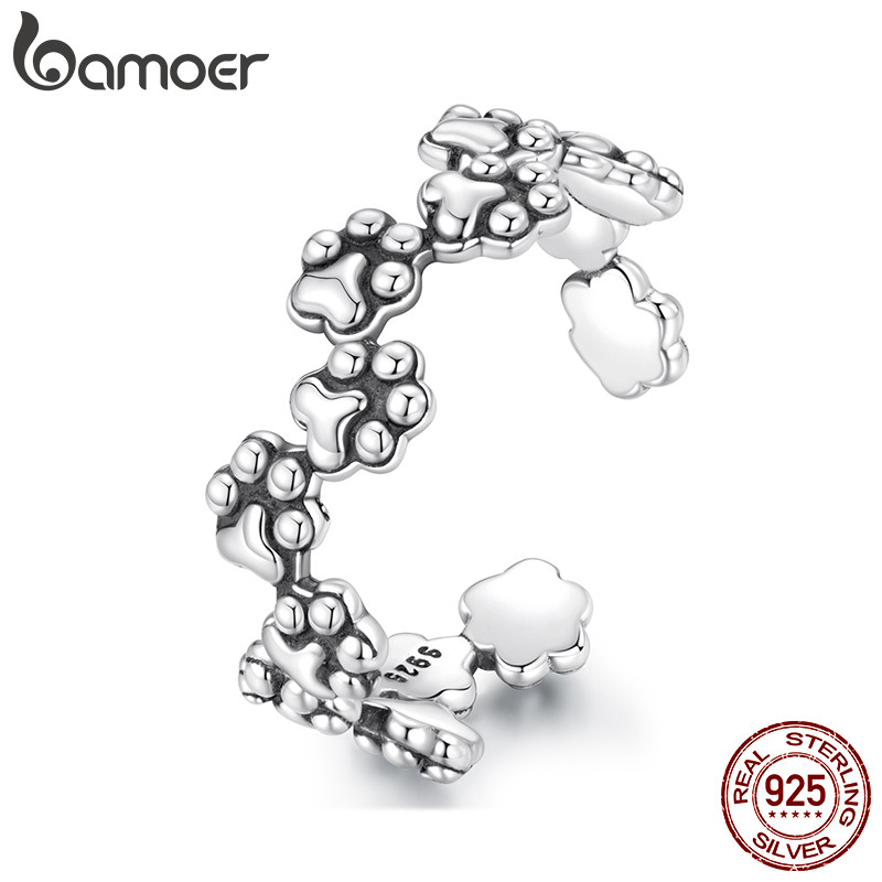 Bamoer 925 Prata Esterlina Anel Filhote De Cachorro Pata Impressão Ajustável Design Jóias Presente Feminino em Oferta na Shopee
