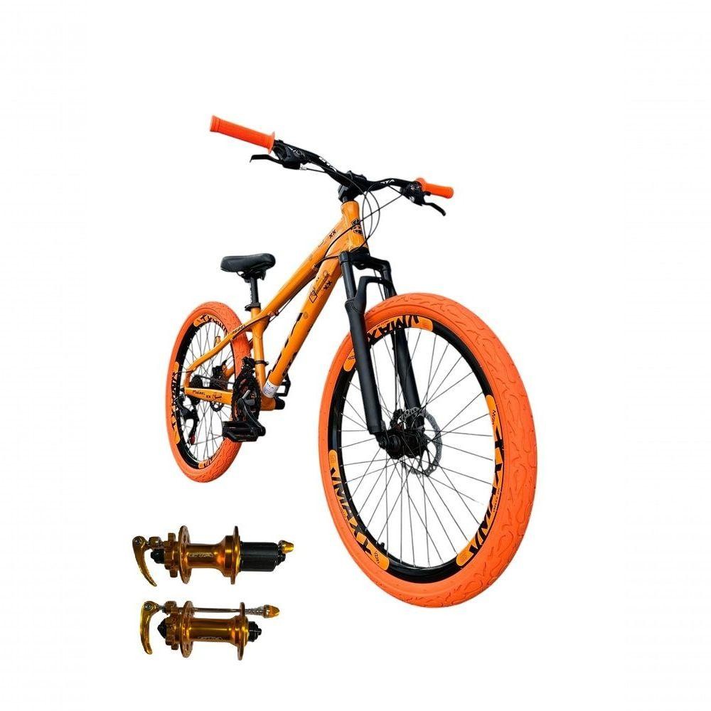 Bicicleta 26 Gta Rebel Freeride Cor Laranja 24v Cubo K7 Barulhento Freio A Disco Aro Vmaxx Pneu Flame Laranja