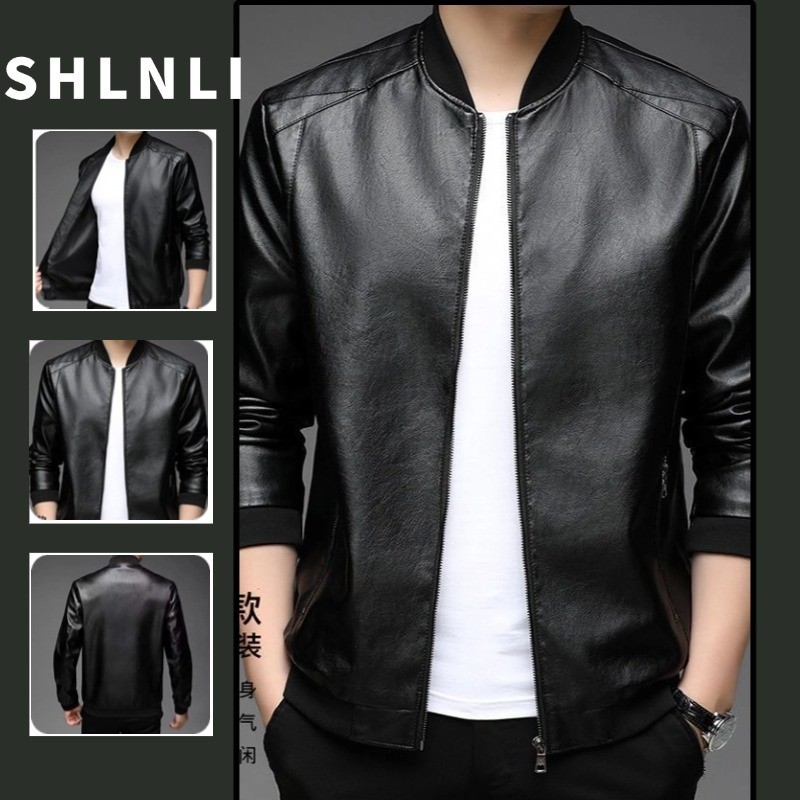 Primavera E Outono Masculino Fino Versátil Jaqueta De Couro Inverno Pelúcia Casual Casaco Solto