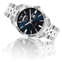 Relógio Masculino Technos Riviera Prata Fundo Azul Aço Inox à Prova d'Água Analógico Original 2350AI1A