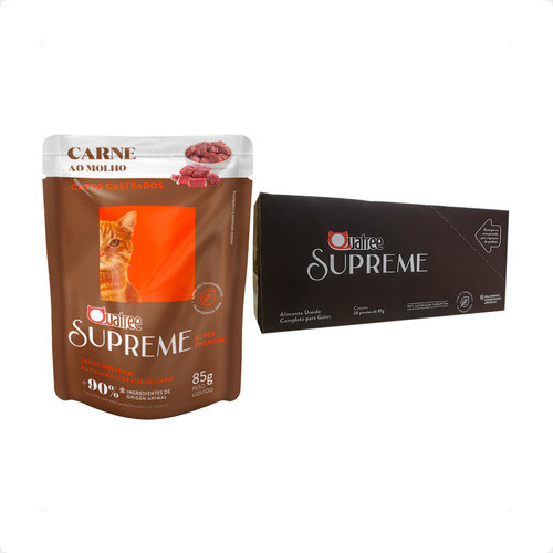 1 Caixa Quatree Supreme 20 Sachê Gatos Castrados Carne 85 G