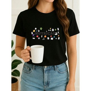 Camiseta Feminina Babylook Nutrição Símbolos Desenhos Faculdade 100% Algodão Varias Cores em Oferta na Shopee