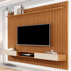 Painel para TV Até 70 Polegadas Morfeu Ripado 2 Portas 1 Prateleira Nature/Off White 690 - Pnr Móveis