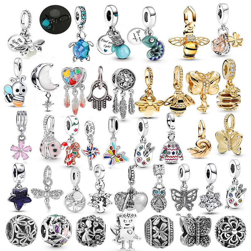 Berloques De Prata 925 Charme Brilhante Firefly Esqueleto Pulseira Acessórios Abelha Lâmpada Colar Pingente DIY Presente