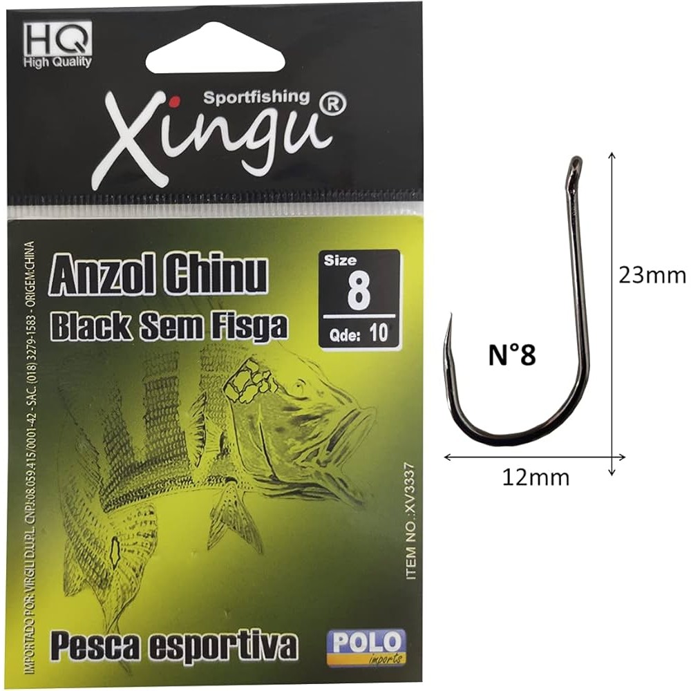 Anzol Pesqueiro Chinu Sem Farpa Black Níquel Xingu Nº 8 - 10 Peças