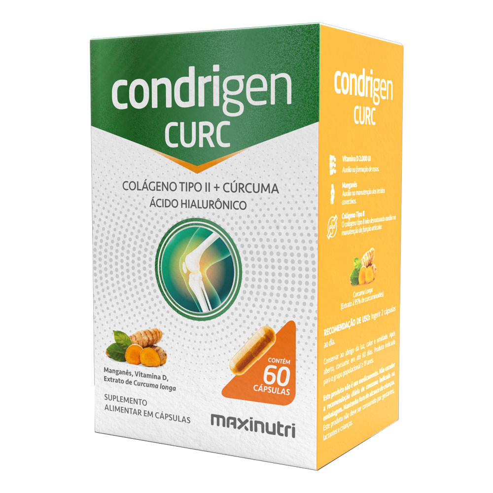 Condrigen Curc Colágeno Tipo 2 + Cúrcuma e Ácido Hialurônico 60 Cáps Maxinutri em Oferta na Shopee