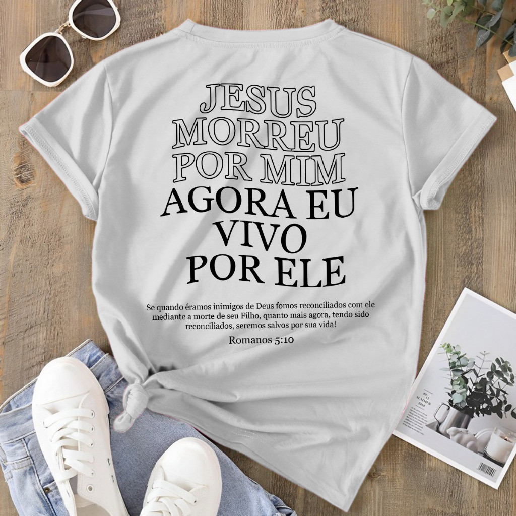 Camiseta T-Shirt 100% algodão "Vivo Por Ele" — imagem 2 de 2