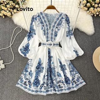 Lovito Vestido geométrico vestido feminino boho tribal estampado para mulheres LNL60113