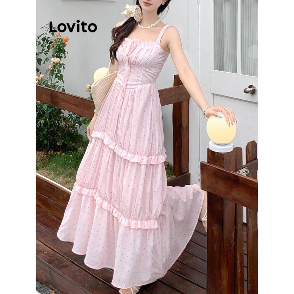 (Trendy) Lovito Vestido Casual Ditsy Floral Padrão Vestido Com Cadarço Para Mulheres LNA69196 - Women Clothes