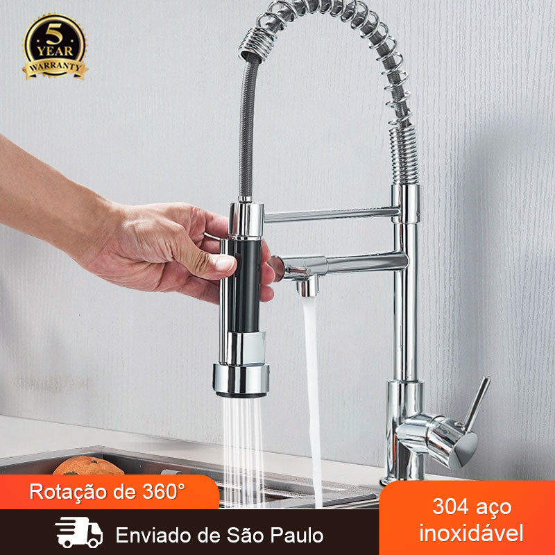 Torneira Cozinha Gourmet de Bancada Monocomando Com Duo Spray Flexível Misturador Com Extensor Flexível  Aço inox 304
