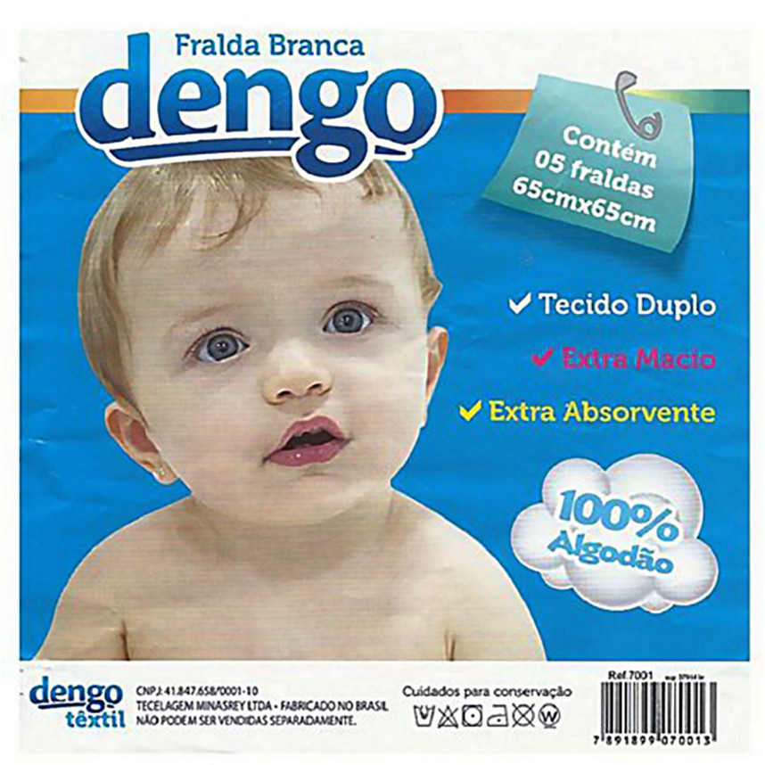 Kit Fralda Dengo Algodão Tecido Duplo - 5 Peças 65cmX65cm