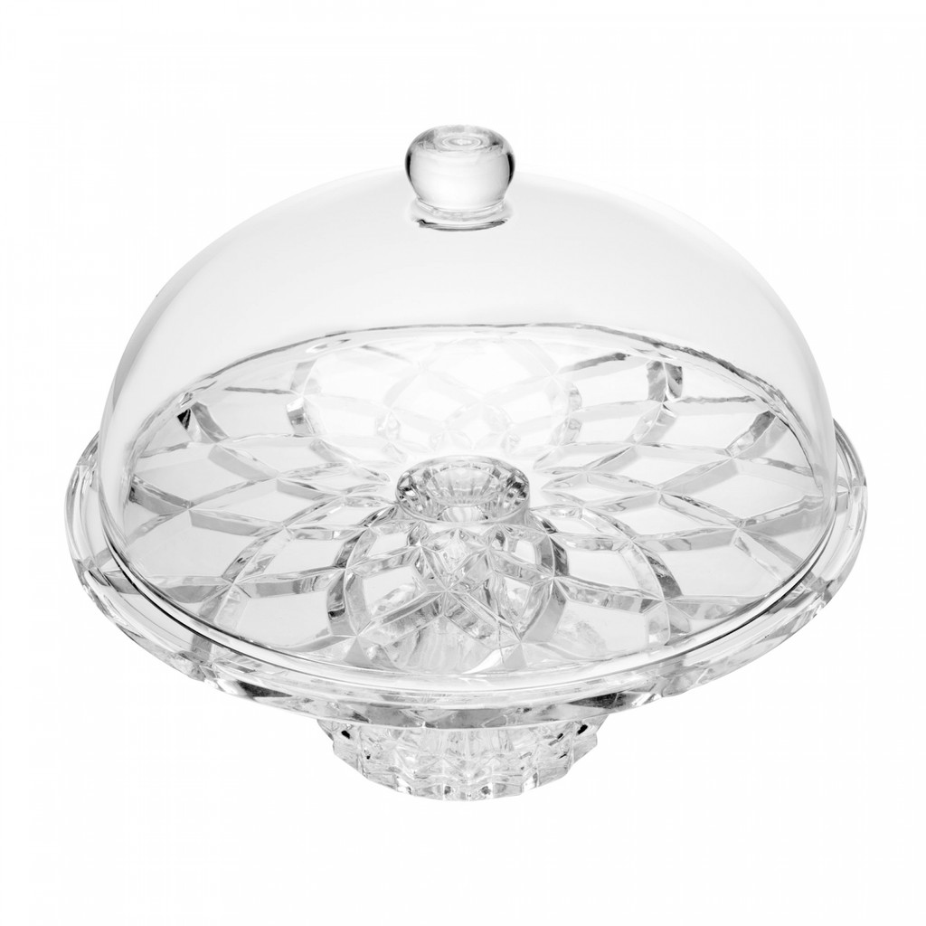 Prato de Vidro para Bolo Pé Tampa Deli Diamond Lyor 30x23cm