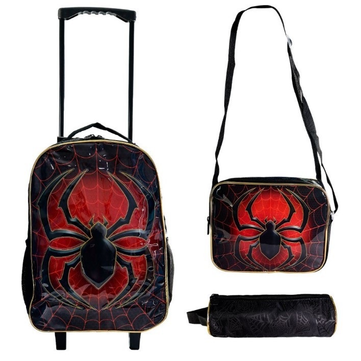 MOCHILA COM RODINHA HOMEM ARANHA KIT 3 PEÇAS INFANTIL DENLEX