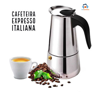 Cafeteira Italiana Inox 9 Xícaras - Expresso Profissional + Moka 4/6 Xícaras com Filtro de Alta Pressão em Oferta na Shopee