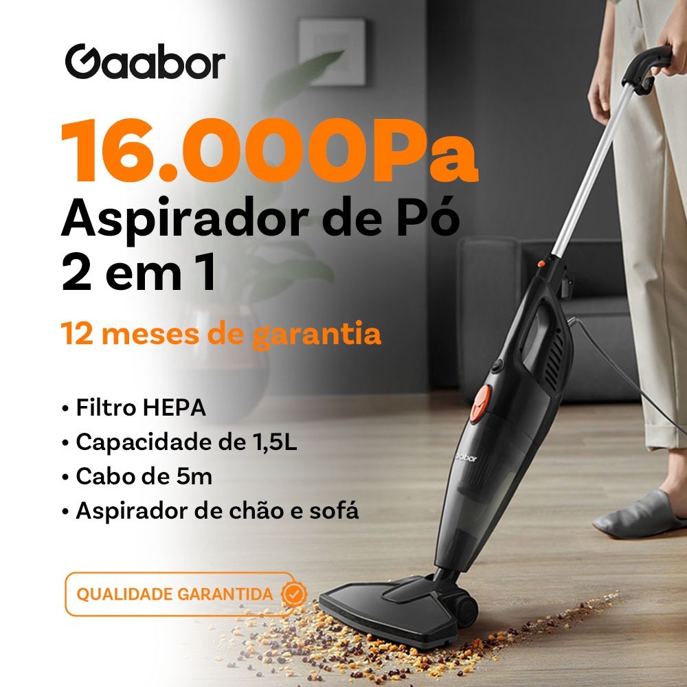 Gaabor Aspirador de Pó Silent Dust Off 2 em 1 Fácil de Armazenar Sucção Forte de 16000Pa GVCW-M15A em Oferta na Shopee