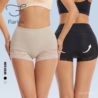 Shorts femininos de cintura alta com renda e controle de barriga Flarixa