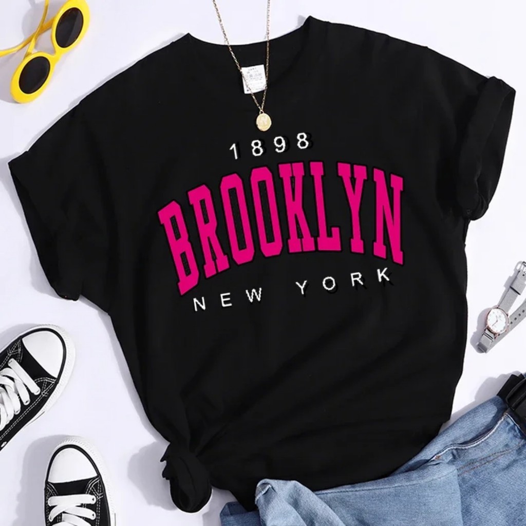Cropeed Camisetas de manga curta estampadas para mulheres, streetwear, tops casuais, Brooklyn Nova York