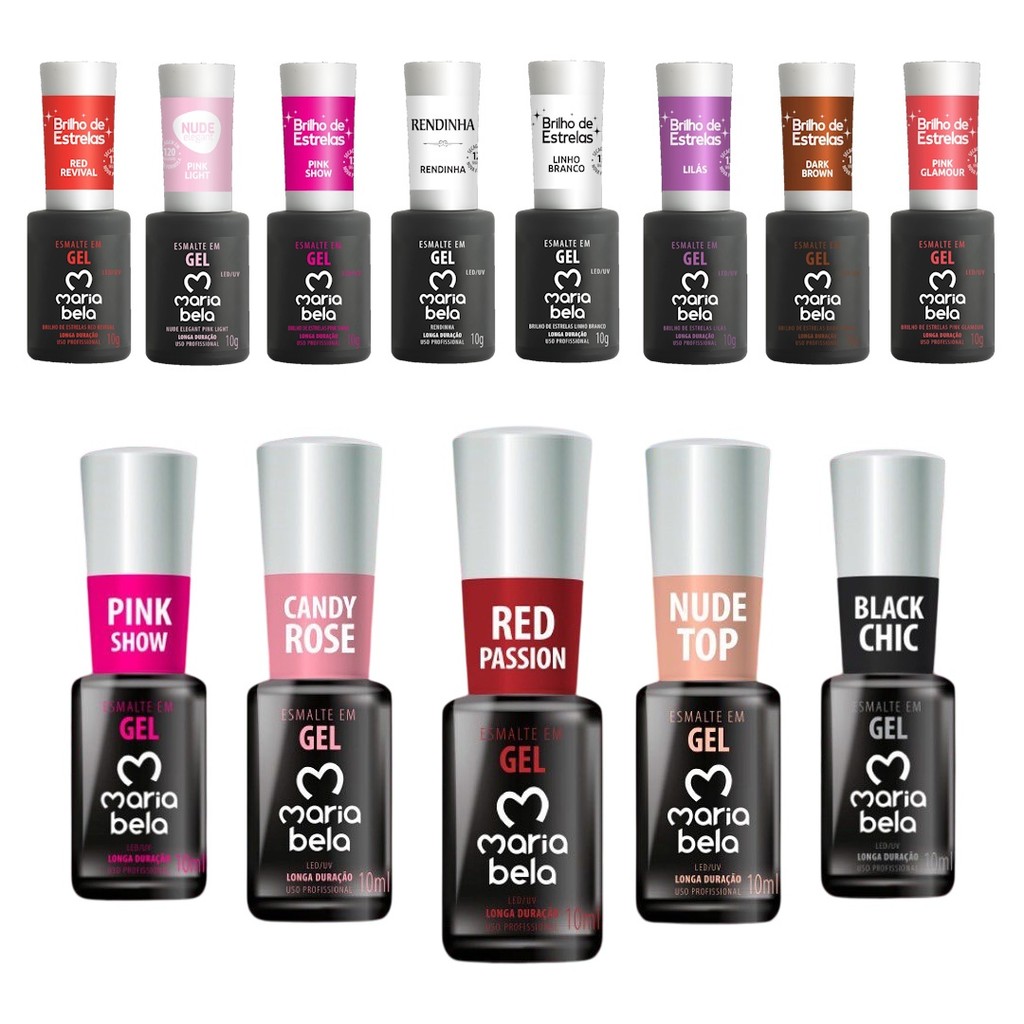 Esmalte Gel Uv Led Cores Variadas Maria Bela Longa Duração e Alta Pigmentação Rosa Vermelho Preto