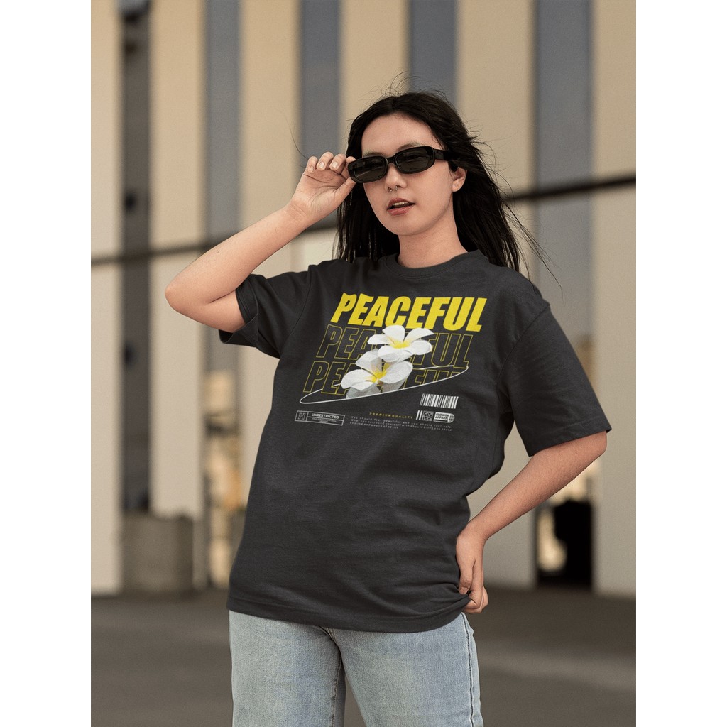 Camisa Camiseta Tshirt Ombro Caido Oversized Gola Alta Streetwear  p Dia a Dia Treinar Academia Estampado - PEACEFUL