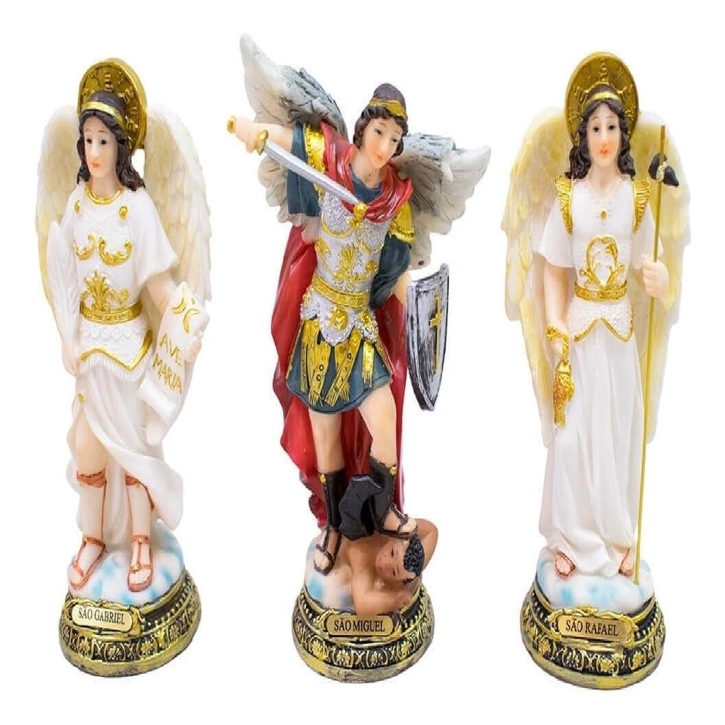 Kit Trios Três 3 Arcanjos Miguel Rafael Gabriel Resina 16cm